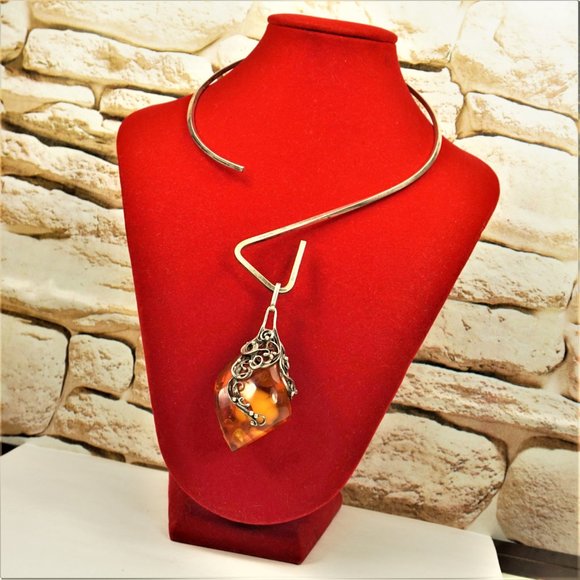 HUGE AMBER STERLING PENDANT WITH MEXICO SILVER WIRE, RARE GIFT FOR WOMEN - Picture 13 of 13